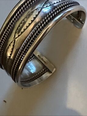 Vintage Tane Sterling Silver Cuff Bracelet - Rope & Stamped Design